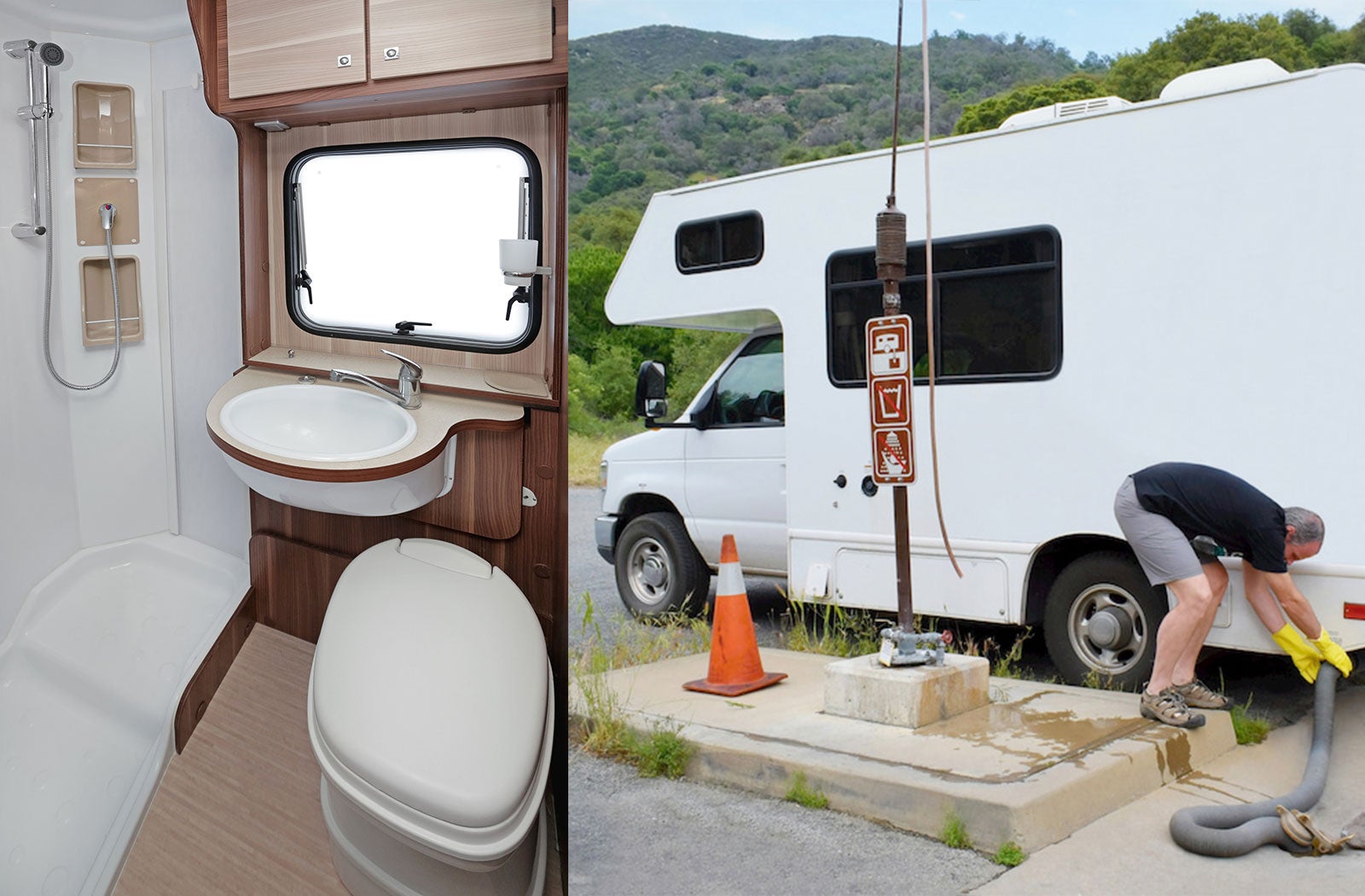 Portable RV/camper toilet and holding tank setup in Seguin, Texas