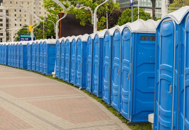 Seasonal porta potty units set up at a Seguin, Texas venue