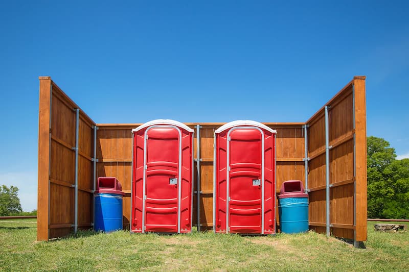 Short-term porta potty units staged for delivery in Seguin, Texas